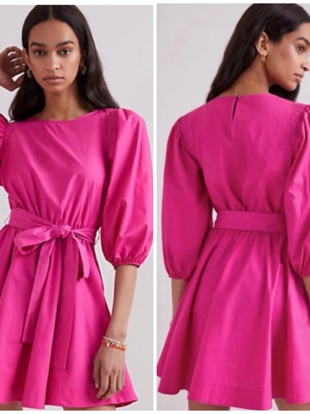 Anthropologie Hot Pink Puffed Sleeves Mini Dress Size Xs